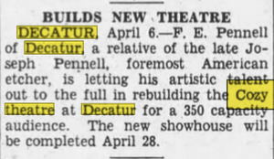 Cozy Theatre - Apr 1935 Article